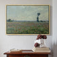 Natural wood floater framed canvas featuring Poppy Field, 1881 by Claude Monet above an entryway table in a minimalist foyer.