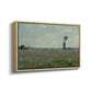 Angled view of Poppy Field, 1881 by Claude Monet in a natural wood floater framed canvas.
