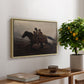 A Ride for Liberty – The Fugitive Slaves, c. 1862 by Eastman Johnson, presented in a natural wood floater framed canvas featuring a family riding horseback through night escaping across landscape, displayed above a hallway console table.