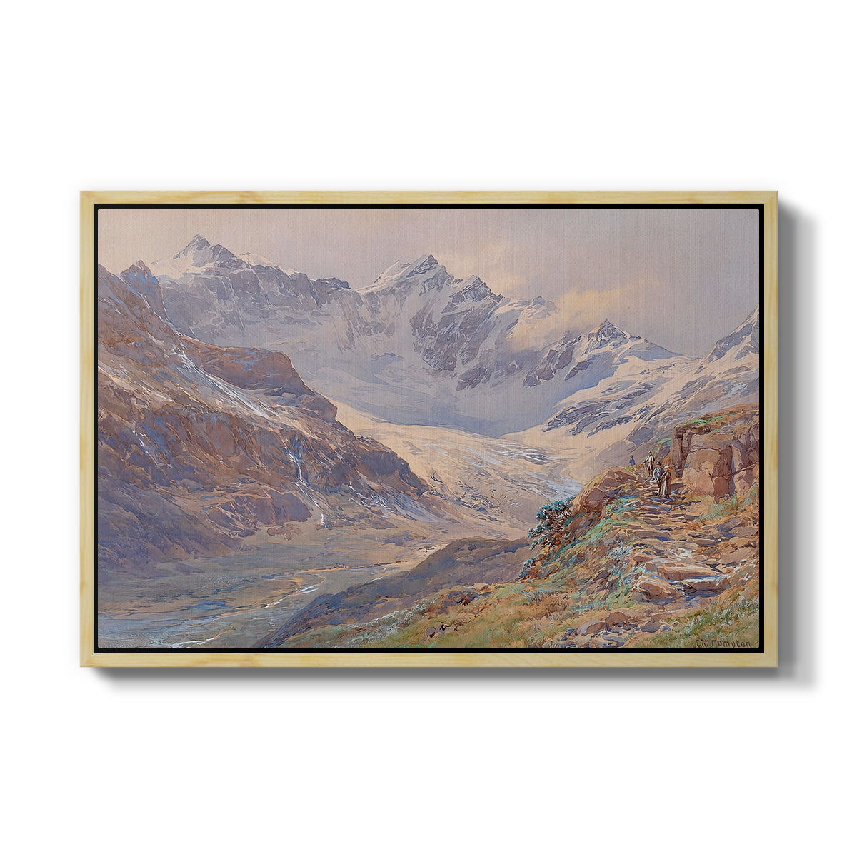 Odenwinklkees with the Johannisberg, 1902 by Edward Theodore Compton in a natural wood floater framed canvas wall art display.