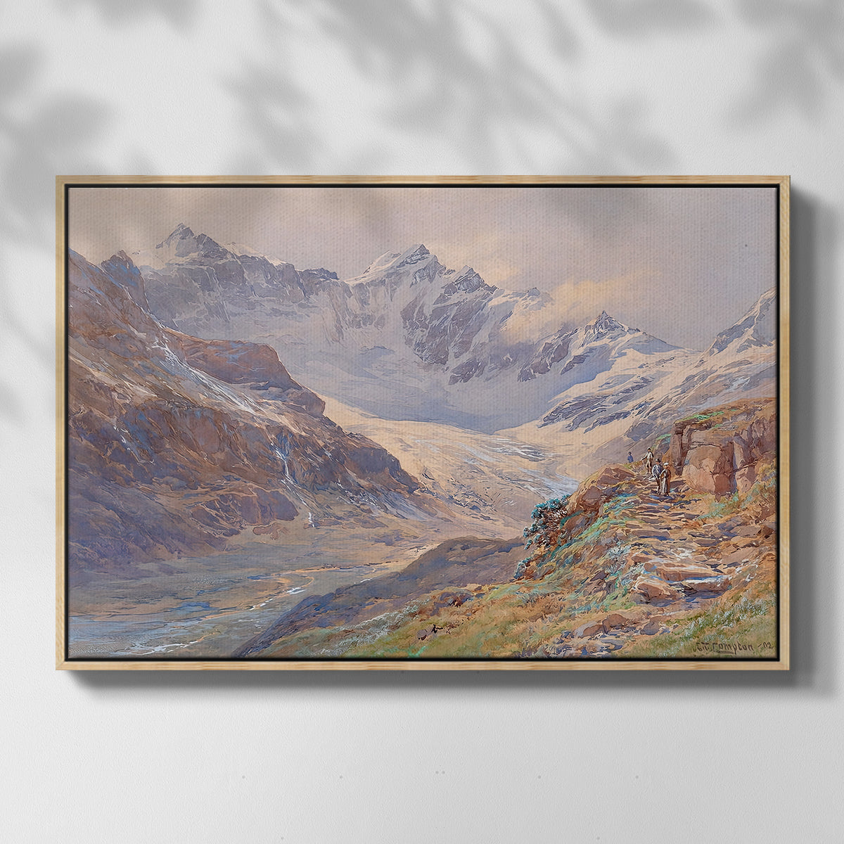 Front view of Odenwinklkees with the Johannisberg, 1902 by Edward Theodore Compton in a natural wood floater framed canvas.