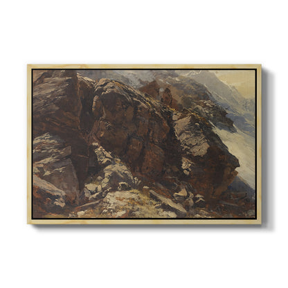 High Mountain Study, c. 1870 by Edward Theodore Compton in a natural wood floater framed canvas wall art display.