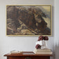 Natural wood floater framed canvas featuring High Mountain Study, c. 1870 by Edward Theodore Compton above an entryway table in a minimalist foyer.