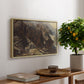 High Mountain Study, c. 1870 by Edward Theodore Compton, presented in a natural wood floater framed canvas featuring a rocky alpine terrain with steep slopes and distant mountain peaks, displayed above a hallway console table.