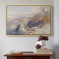 Natural wood floater framed canvas featuring Col du Géant, 1903 by Edward Theodore Compton above an entryway table in a minimalist foyer.