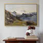 Natural wood floater framed canvas featuring The Großglockner from the Prager Hut, 1890 by Edward Theodore Compton above an entryway table in a minimalist foyer.