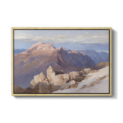 Hoher Göll from Watzmann-Hocheck, 1919 by Edward Theodore Compton in a natural wood floater framed canvas wall art display.