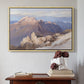 Natural wood floater framed canvas featuring Hoher Göll from Watzmann-Hocheck, 1919 by Edward Theodore Compton above an entryway table in a minimalist foyer.
