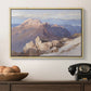 Hoher Göll from Watzmann-Hocheck, 1919 by Edward Theodore Compton in a natural wood floater framed canvas displayed above a console table in a hallway, featuring an expansive mountainous landscape with natural depth.