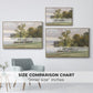 Size comparison chart for natural wood floater framed canvas featuring Landscape at Lake Starnberg, 1890 by Edward Theodore Compton.