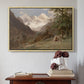 Natural wood floater framed canvas featuring Landscape in the Caucasus, c. 1921 by Edward Theodore Compton above an entryway table in a minimalist foyer.