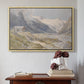 Natural wood floater framed canvas featuring Shepherds (Pasterze), c. 1921 by Edward Theodore Compton above an entryway table in a minimalist foyer.