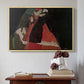 Natural wood floater framed canvas featuring Cardinal and Nun (Caress), 1912 by Egon Schiele above an entryway table in a minimalist foyer.