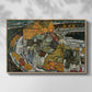 Front view of Crescent of Houses II (Island Town), 1915 by Egon Schiele in a natural wood floater framed canvas.