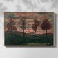 Front view of Four Trees, 1917 by Egon Schiele in a natural wood floater framed canvas.