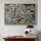 Natural wood floater framed canvas featuring Mödling II, 1918 by Egon Schiele above an entryway table in a minimalist foyer.