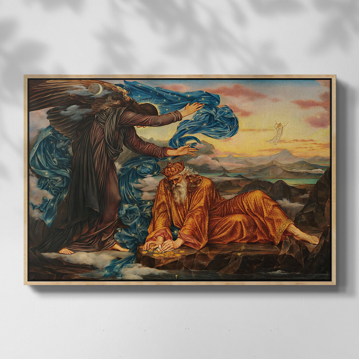Front view of Earthbound, 1897 by Evelyn De Morgan in a natural wood floater framed canvas.