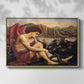 Front view of The Angel with the Serpent, c. 1870-1875 by Evelyn De Morgan in a natural wood floater framed canvas.