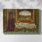 Front view of The Wandering Jew: Whom the Gods Love Die Young, 1888 by Evelyn De Morgan in a natural wood floater framed canvas.