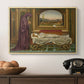 The Wandering Jew: Whom the Gods Love Die Young, 1888 by Evelyn De Morgan in a natural wood floater framed canvas displayed above a console table in a hallway, featuring a narrative composition with figure paused in reflective moment.