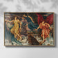 Front view of The Storm Spirits, 1900 by Evelyn De Morgan in a natural wood floater framed canvas.