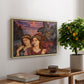 The Vision, 1914 by Evelyn De Morgan, presented in a natural wood floater framed canvas featuring two female figures gazing outward with vivid sky behind them, displayed above a hallway console table.