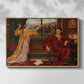 Front view of The Gilded Cage, c. 1901-1902 by Evelyn De Morgan in a natural wood floater framed canvas.