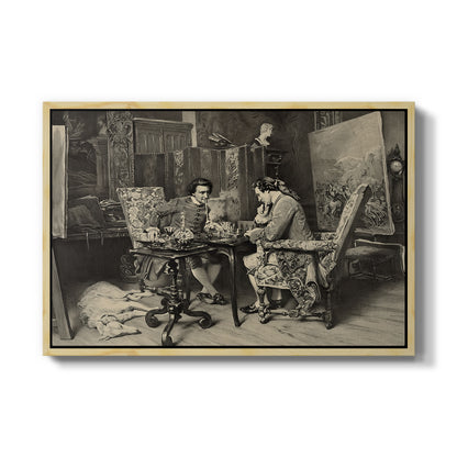 The Chess Players, 1858 by Ernest Meissonier in a natural wood floater framed canvas wall art display.