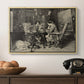 The Chess Players, 1858 by Ernest Meissonier in a natural wood floater framed canvas displayed above a console table in a hallway, featuring a monochrome-style depiction of strategic game between two figures.