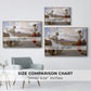 Size comparison chart for natural wood floater framed canvas featuring Winding the Skein, c. 1878 by Frederic Leighton.