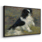 Angled view of Tama, the Japanese Dog, c. 1876 by Pierre-Auguste Renoir in a black floater framed canvas.