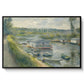 Wash-House Boat at Bas-Meudon, c. 1874 by Pierre-Auguste Renoir in a black floater framed canvas wall art display.