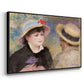 Angled view of Boating Couple (Aline Charigot and Renoir), c. 1881 by Pierre-Auguste Renoir in a black floater framed canvas.