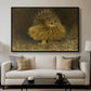 An Eagle Owl (Berguv), 1905 by Bruno Liljefors displayed in a black floater framed canvas above a sofa in a clean living room.