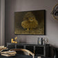 An Eagle Owl (Berguv), 1905 by Bruno Liljefors in a black floater framed canvas featuring a bird of prey resting on tree branch with textured feathers, displayed above a desk in a dark home office interior.