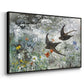Angled view of Common Swifts, 1886 by Bruno Liljefors in a black floater framed canvas.