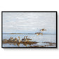 Greylag Geese (Grågäss), 1922 by Bruno Liljefors in a black floater framed canvas wall art display.