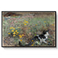 Cat on a Flowery Meadow, 1887 by Bruno Liljefors in a black floater framed canvas wall art display.