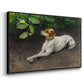 Angled view of Portrait of a Dog, 1891 by Bruno Liljefors in a black floater framed canvas.