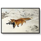 Fox in Snow Landscape, 1900 by Bruno Liljefors in a black floater framed canvas wall art display.