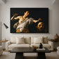 David with the Head of Goliath (Vienna Version), c. 1607 by Caravaggio as a black floater framed canvas featuring a young David holding the severed head of Goliath against a dark background, displayed above a sofa in a modern living room.