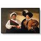 The Fortune Teller (Louvre Version), c. 1595 by Caravaggio in a black floater framed canvas wall art display.