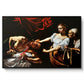 Judith Beheading Holofernes, c. 1599 by Caravaggio in a black floater framed canvas wall art display.