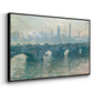 Angled view of Waterloo Bridge, Gray Weather, 1900 by Claude Monet in a black floater framed canvas.