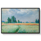 The Wheat Field (Champ de Blé), 1881 by Claude Monet in a black floater framed canvas wall art display.