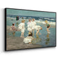 Angled view of A Holiday, c. 1915 by Edward Henry Potthast in a black floater framed canvas.