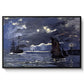 A Seascape, Shipping by Moonlight, 1864 by Claude Monet in a black floater framed canvas wall art display.