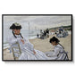 On the Beach at Trouville, 1870 by Claude Monet in a black floater framed canvas wall art display.