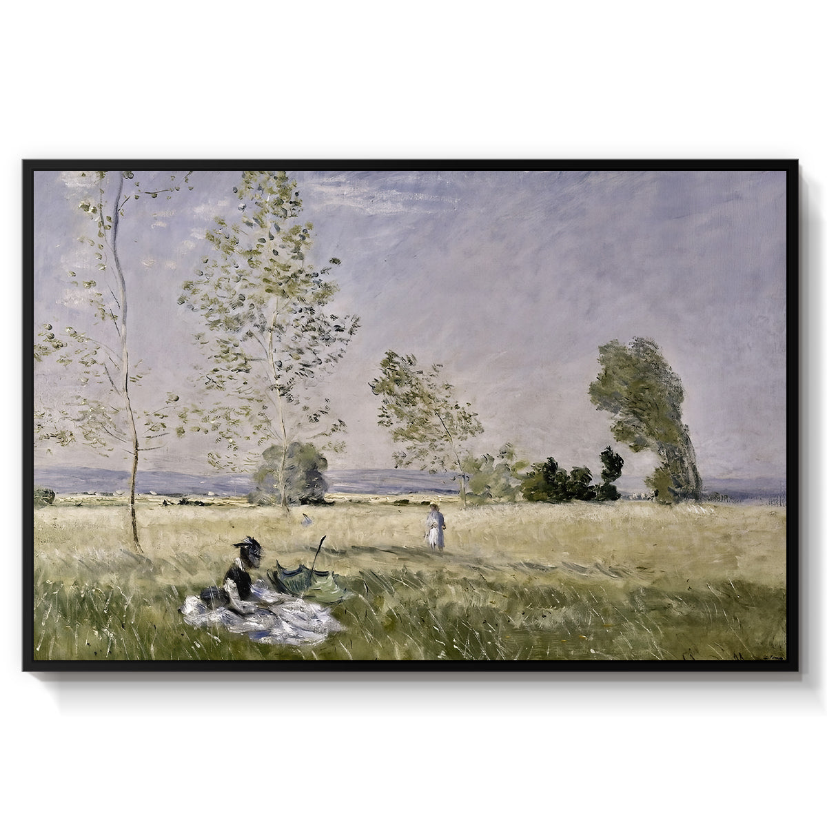 Summer (L'ete), 1874 by Claude Monet in a black floater framed canvas wall art display.