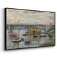 Angled view of Bridge at Argenteuil on a Gray Day, c. 1876 by Claude Monet in a black floater framed canvas.